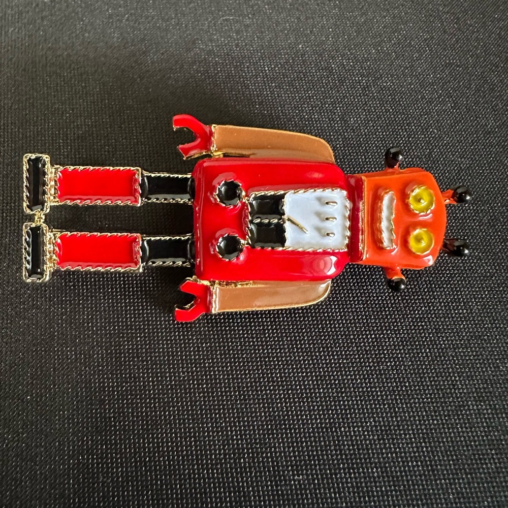 Retro Robot Enamel Pin - Red & Orange brooch - Picture 3 of 4
